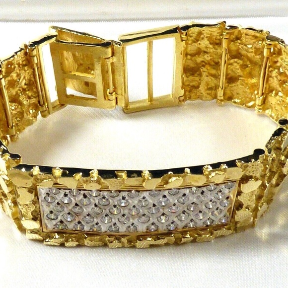 Genuine 14K solid Yellow Gold 50 Diamonds Pave bar link Bracelet 7.25" 65.7g - Picture 2 of 11